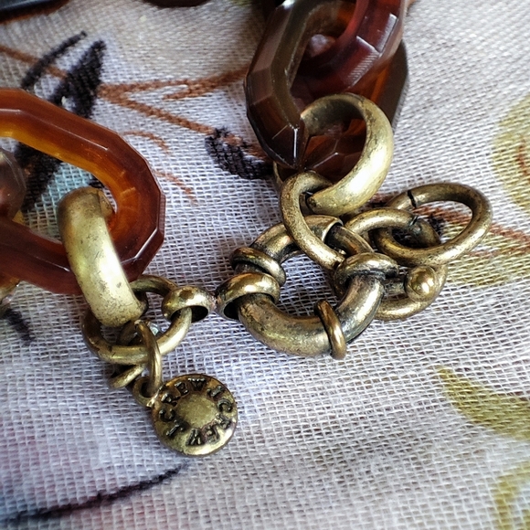 J. Crew Faux Tortoise Link Bracelet Round Oxidized Brass Tone Rhinestone Accents - Picture 5 of 9